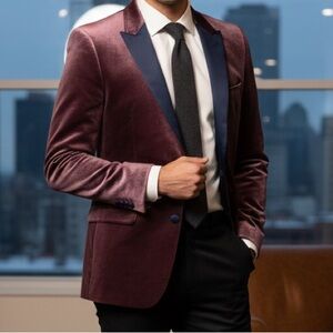 ASOS Men's Velvet Blazer in Burgundy‎ and Navy